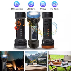 LED Flashlight+Solar Power Speaker Bluetooth Wireless Stereo TF FM Radio USB - Picture 1 of 11