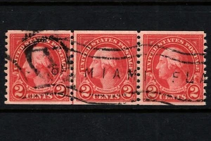 OPC 1923 EE. UU. 2c Washington Bobina Tira de 3 con Par de Líneas Sc#599 Usado 46971 - Imagen 1 de 2