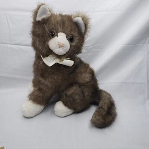 Vintage Soft Classics Plush Cat Brown Black Stripes Bow Stuffed Animal 10” Kitty - Picture 1 of 5