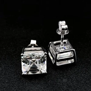 Pendiente de perno trasero atornillado 14K enchapado en oro blanco 3,8 Ctw corte asscher VVS1 moissanita - Imagen 1 de 10