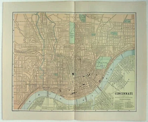 Cincinnati, Ohio - Original 1891 Street & Railroad Map Hunt & Eaton. Antique - Picture 1 of 4