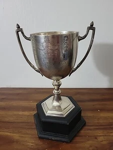 Metal Silver Trophy Cup Wood Base 11" Made In India See Description - Picture 1 of 6