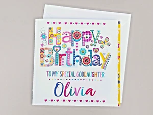 Personalised Goddaughter Birthday Card – Handmade Special Girl Card – 15cm - Foto 1 di 19