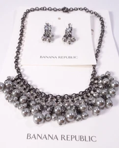 Banana Republic Damen Silber Kubeln Kristall festliche Halskette Ohrringe Neu mit Etikett 90 - Bild 1 von 20
