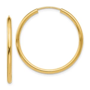 Solid 14k Yellow Gold Polished Round Endless 2mm Hoop Earrings 30mm Large 1.53gm - Picture 1 of 4