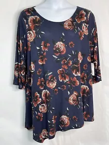PEACE & PEARLS Tunika Damen Gr. 2X marine Blumen Strick Kreuz asymmetrisch Bluse - Bild 1 von 9
