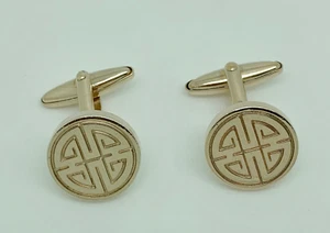 Gilt Sterling Silver Chinese Symbol Wealth Prosperity Round Cufflinks - Picture 1 of 4