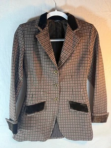 VINTAGE MADE IN USA Brittany Riding Apparel HOUNDSTOOTH JACKET WOMENS XS 1F - Picture 1 of 12
