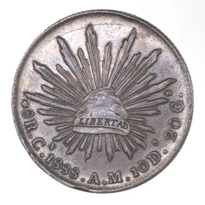Raw 1888 Mexico Cn AM 8 Reales Silver Coin - Image 1 of 2