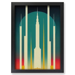 Framed Art Deco City Architecture No.4 Skyscraper Wall Art Canvas Print Picture - Picture 1 of 4