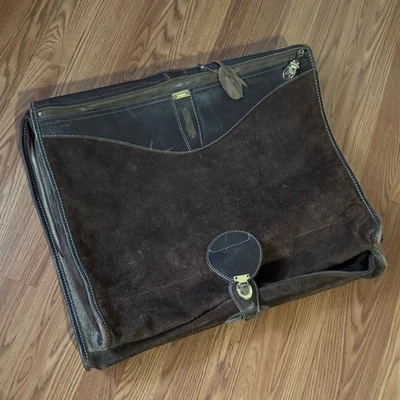 Bolso de Ropa de Cuero Gamuza Marrón Neiman Marcus De Colección Viaje Dinero Antiguo Retro Foto 1 de 4