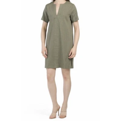 Vestido Theory fenda frontal mistura de linho verde caliver militar profundo $325 tamanho M - Imagem 1 de 4