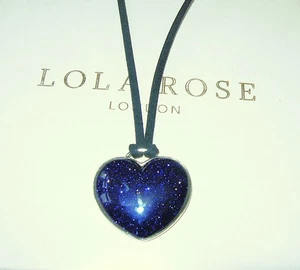 LOLA ROSE SPARKLY BLUE SANDSTONE STERLING SILVER HEART PENDANT CORD NECKLACE QVC - Picture 1 of 2
