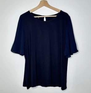 New Talbots Size XL Pleated Sleeve Tee Crewneck Navy Blue Rayon Spandex - Picture 1 of 8