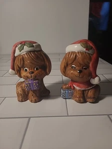 Vintage Mid Century RB Japan cane di Natale in ceramica con cappello di Babbo Natale e set regalo 2 C - Foto 1 di 6