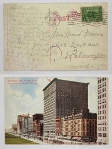 Michigan Ave Chicago Looking S from Adams St 1914 Cityscape Tall Buildings PC - Picture 1 of 1