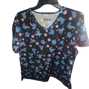 Disney Stitch Floral Women's Scrub Top Sz M NWT Black - Picture 1 of 5