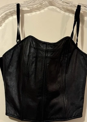 VTG Black Wilsons Leather Maxima Corset Straps Spandex Sides Zipper Back Bustier - Image 1 of 4