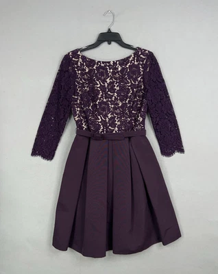 Eliza J Dress Womens 6 Purple Lace Formal Party Pockets Romantic Wedding Evening - Image 1 of 4