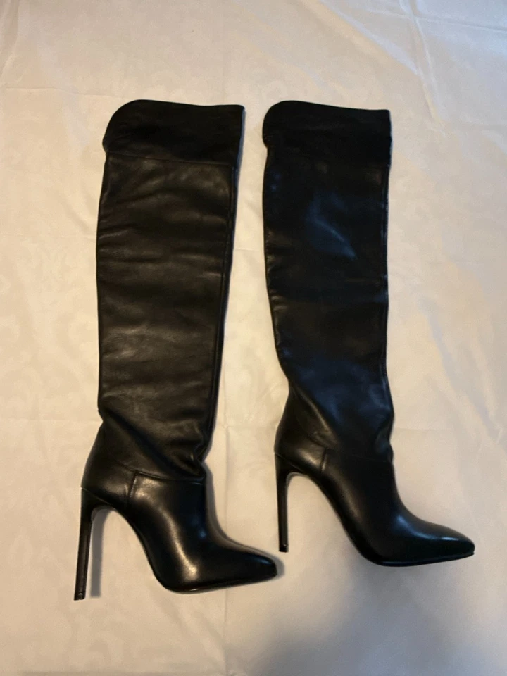 Nuevas botas House of Harlow 1960 cuero genuino negras hasta el muslo talla 7 Brasil Foto 1 de 4