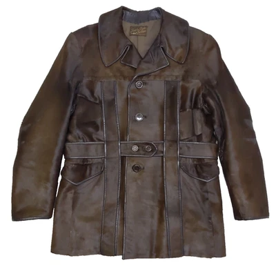 70s Vtg S Coat Car Horse Hide Hair Fur Leather Brown Pimp RaRe Mens - Image 1 of 4