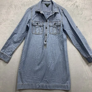 J. Crew Women's Shirt Dress XS Blue Tunic Roll Tab Sleeve Chambray - Picture 1 of 14