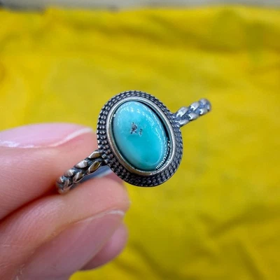 925 Sterling Silver Ring 6x4mm Natural Turquoise Gemstone Women Engage Jewelry - Image 1 of 4
