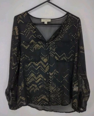 Blusa transparente manga larga oliva y roble para mujer talla S con botones negra y dorada Foto 1 de 4