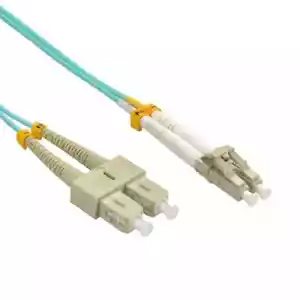 1m LC/UPC-SC/UPC OM3 Multimode Duplex OFNR 2.0mm Aqua Fiber Optic Patch Cable - Picture 1 of 1