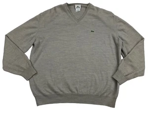 Vtg Lacoste Sweater Men’s Size 8 gray 100% Wool V-Neck pullover tight knit - Picture 1 of 15