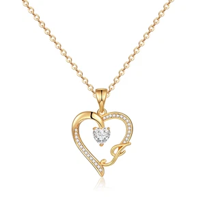Initial Heart Necklace for Women Cubic Zirconia 14K Gold Plated Initial Heart Pe - Picture 1 of 12