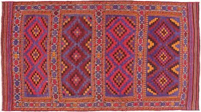 Afghan Kelim Soumakh Ghalmuri Teppich 140x250 Handgewebt Blau Geometrisch - Bild 1 von 4