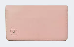 Auténtico monedero largo de cuero de becerro camelia rosa coco CHANEL #58299A - Imagen 1 de 17