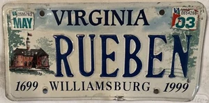 WILLIAMSBURG vanity RUEBEN RUBEN license plate Reuben Rube Rubi Rubin Ruby Ben - Picture 1 of 12