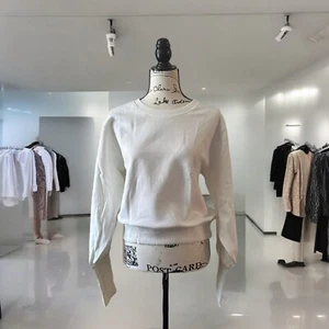 ZARA Women’s Sweater Ivory Long Sleeves Round Neck Finger Hole Ribbed Knit Sz M - Picture 1 of 5