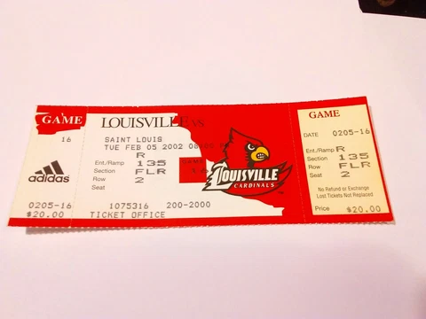 2001-02 Louisville Cardinals Saint Louis Basketball Full Unused Ticket Stub Cover