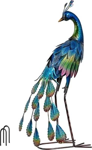 Metal Peacock Sculpture Garden Decor Art Statue Porch Pond Patio Lawn Home Yard - Picture 1 of 7