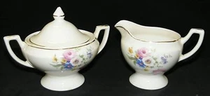 Mt./ Mount Clemens Pottery Co. Crema, Azúcar con Tapa Diseño Floral con Borde Dorado - Imagen 1 de 3