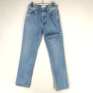 Agolde Women Lana Slice Jean 24 Blue Denim High Rise Straight Leg Button Fly 30 - Picture 1 of 11