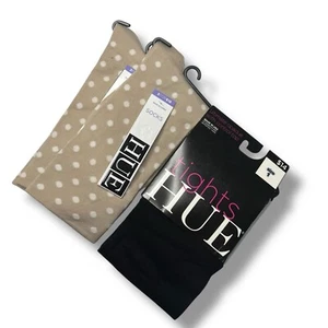 Hue Ultrasmooth Chino Dot Sock One Size 2 Pair With Size 1 Opaque Black Tight - Picture 1 of 2