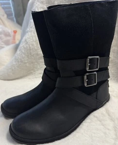 Ugg Lorna Waterproof Boot Black Leather Size 5.5 Riding Snow NIB - Picture 1 of 12