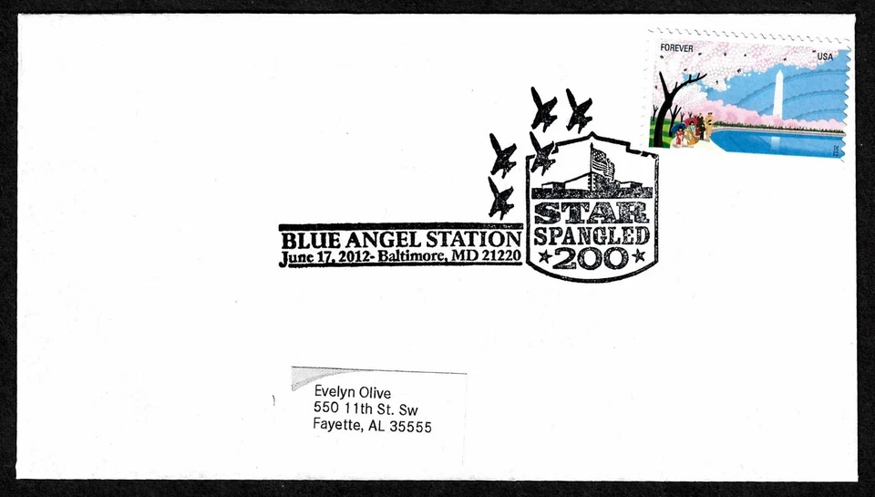 USA, SCOTT # 4651, STAR SPANGLED BLUE ANGEL 2012 COVER PICTORIAL CANCEL VARIETY - Image 1 of 1