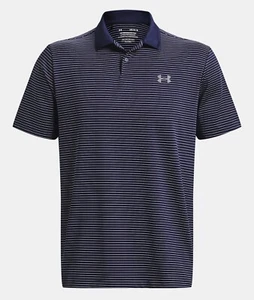 Men's 2XLT Under Armour Performance 3.0 Striped Golf Polo Shirt Navy/Silver NWOT - Picture 1 of 10