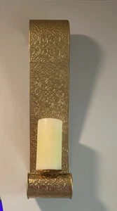 Set of 2 Large Gold Metal Scroll Wall Mounted Pillar Candle Holders Sconce 23” - Picture 1 of 8