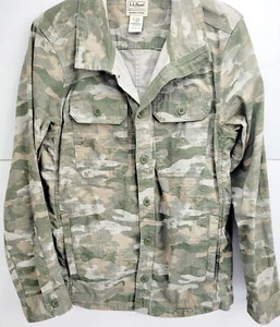 L.L. Bean Camouflage Green Long Sleeve Slightly Fitted Canvas Shirt Size Small - Picture 1 of 11