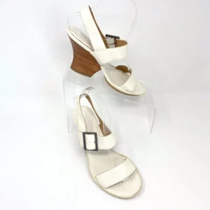 'One of 2' Womens Cream Leather Wood Heel Sandals, Size 7 - 7.5, - Picture 1 of 7