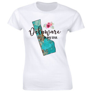 T-Shirt Delaware In My Soul State Map mit Blumen für Frauen Geschenk T-Shirt