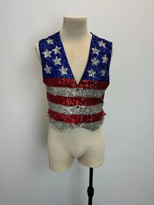 Patriotic Red White Blue Sequin Men's Vest Costume - Image 1 of 4