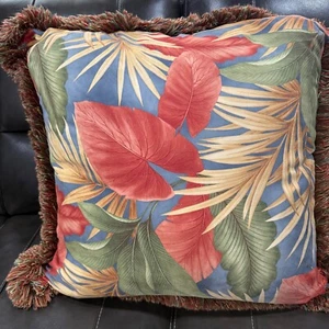 Designer Pillow 24x24” Malibu Print with Coordinating Strip Print Super Soft Vel - Picture 1 of 5
