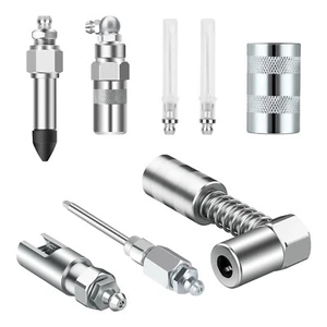 8 pcs Grease Gun Accessory Set Needle Nozzle Dispenser 90 Degree Coupler Adapter - Picture 1 of 9